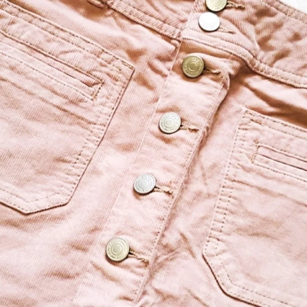 NEW Free People Joanie Cord Skirt Pink Ice Buttons Corduroy Vintage Retro Mini